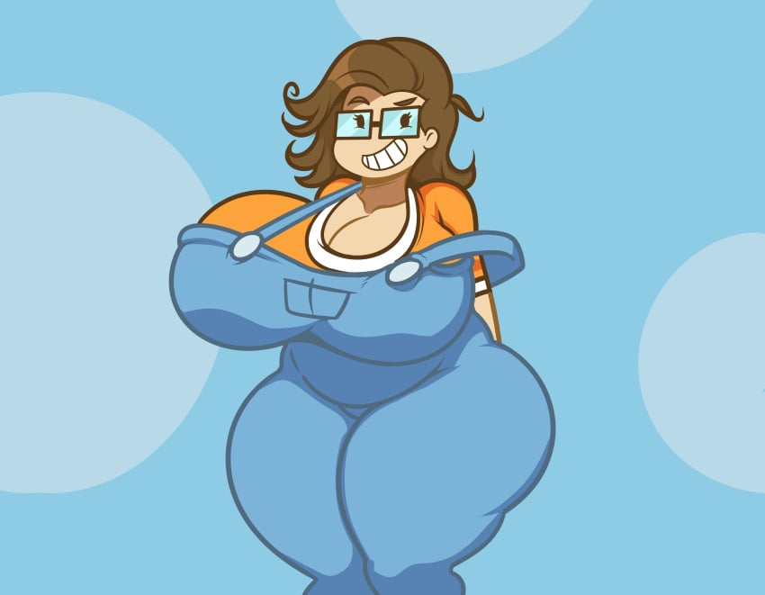 1girls ass_expansion big_breasts big_butt breast_expansion brown_hair female female_only glasses hourglass_expansion hourglass_figure hyper_ass hyper_bimbo hyper_breasts inflation overalls rule_63 saberspark sabiespark smile tagme thick_thighs turboranger what