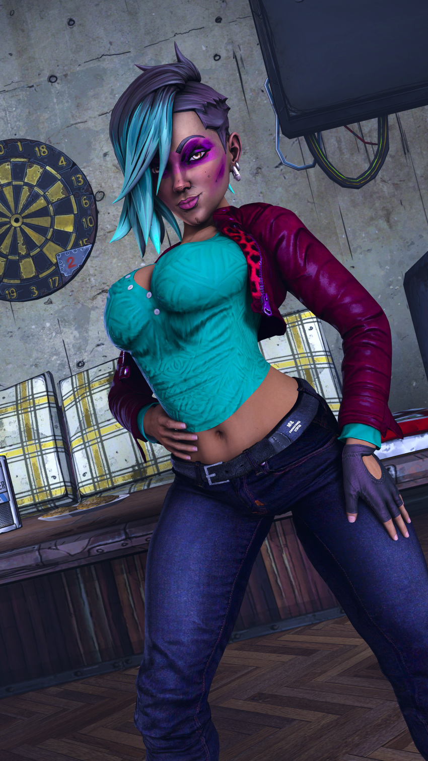 1girls 3d 3d_(artwork) borderlands borderlands_3 dark-skinned_female dark_skin female female_only fit fit_female horny horny_female lorelei_(borderlands) multicolored_hair pierced_ears small_breasts solo solo_female source_filmmaker two_tone_hair undercut venom_rhys