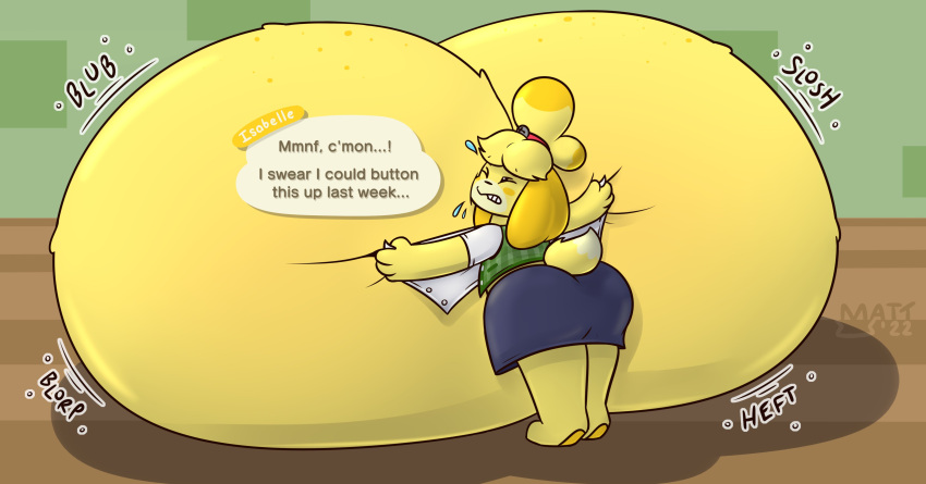 1girls 2022 animal_crossing anthro ass breast_expansion breasts breasts_on_floor canid canine colossal_breasts huge_breasts hyper hyper_breasts immobile isabelle_(animal_crossing) mattthetooncat nintendo sloshing_breasts sound_effects struggling struggling_to_fit