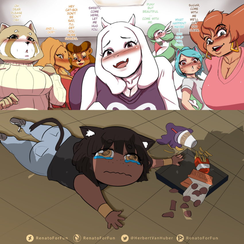 1boy 6+girls 7girls aggressive_retsuko alternate_breast_size anthro big_breasts blue_hair breasts breasts_bigger_than_head brown_eyes brown_hair cartoon_network catboy cleavage crossover dark-skinned_male dark_skin disney dogmom female gardevoir goof_troop harem huge_breasts humanized kon_(renatoforfun) large_breasts mabel_(cherrikissu) male meme milf multiple_girls nicole_watterson nicole_watterson_(human) peg_pete pokemon pokemon_(species) rebecca_cunningham renatoforfun retsuko's_mother sanrio straight_hair sweater talespin the_amazing_world_of_gumball toriel undertale undertale_(series) white_fur