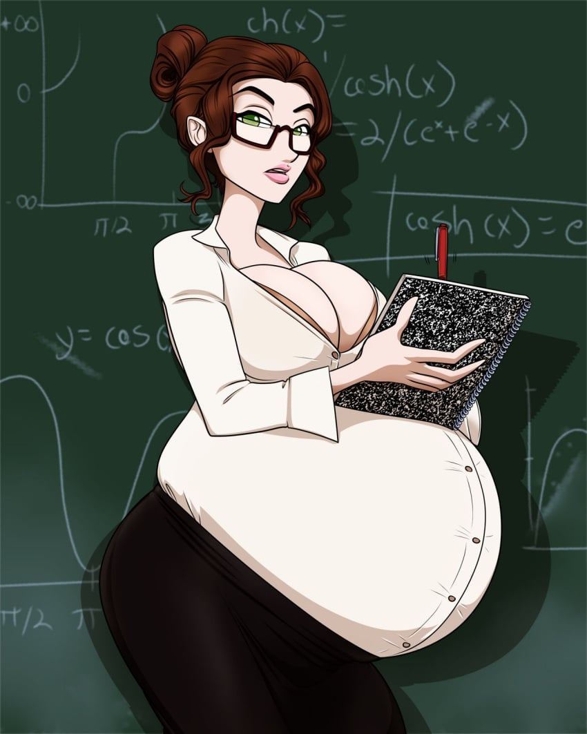 1girls belly big_belly big_breasts breasts female glasses pregnant riddleaugust teacher