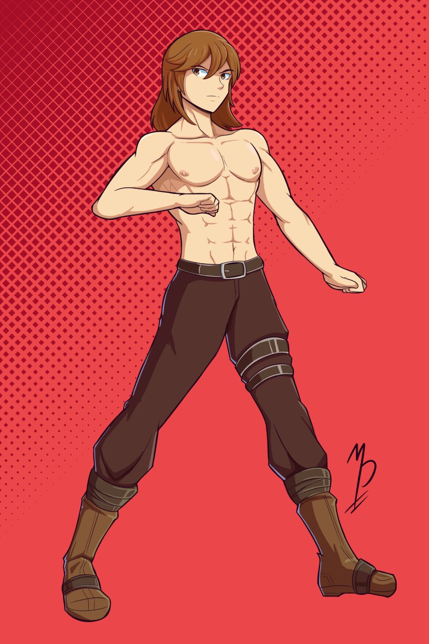 1boy abs brown_eyes brown_hair fire_emblem fire_emblem:_the_binding_blade male male_only medium_hair mrpenguin muscular muscular_male nintendo pants rutger_(fire_emblem) topless