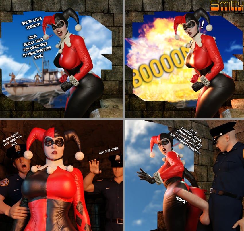 3d 3d_(artwork) batman:_arkham_knight batman_(series) big_breasts blender_(software) comic cop dc dc_comics dialogue gangbang gangrape harley_quinn harley_quinn_(classic) harley_quinn_(injustice) huge_cock imminent_gangbang imminent_gangrape imminent_rape imminent_sex injustice_2 large_breasts large_penis penis police police_officer rape skin_tight smitty34 straight tagme text thick_thighs