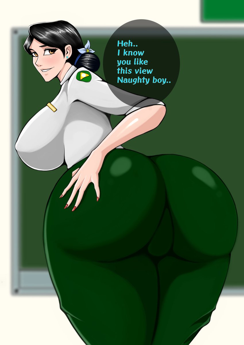 ass ass_focus big_ass big_booty big_breasts burmese_teacher english_text female hi_res htetlin looking_at_viewer looking_back looking_pleasured milf myanmar myanmar_(burma) myanmar_teacher nice_ass oc original_character smile smiling smiling_at_viewer uniform