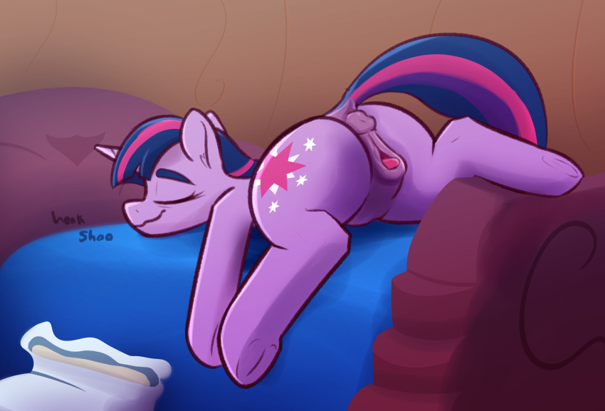 anatomically_correct anatomically_correct_genitalia anatomically_correct_pussy animal_genitalia animal_pussy anus ass big_butt clitoris closed_eyes cutie_mark dock equid equine equine_pussy eyebrows female feral friendship_is_magic genitals hair hasbro hi_res hooves horn mammal my_little_pony newpone pillow puffy_anus purple_body purple_hair purple_tail pussy raised_tail sleeping solo twilight_sparkle_(mlp) unicorn