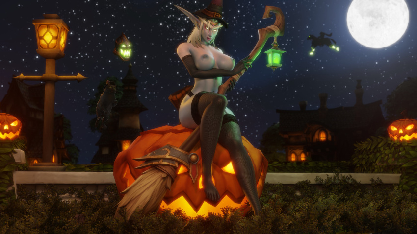 1girls 3d big_breasts blizzard_entertainment blue_skin female garter_belt garter_straps halloween jack-o'-lantern morilymory night_elf pinup queen_azshara solo stockings thick_thighs voluptuous voluptuous_female warcraft white_hair wide_hips witch_hat world_of_warcraft