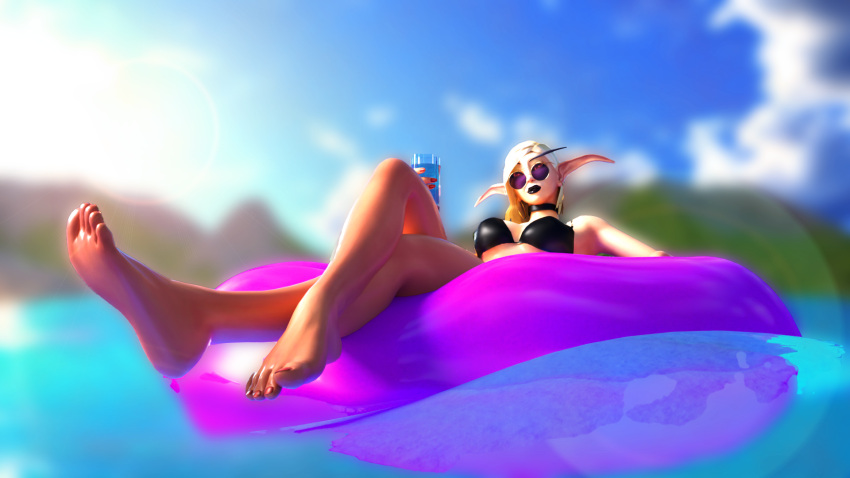 1girls barefoot beach bikini blonde_hair blonde_hair blood_elf bra choker elf feet female female female_only glasses hammyslewds legs legs_crossed looking_at_viewer pose posing sea short_hair soles solo thighs toes warcraft world_of_warcraft wow