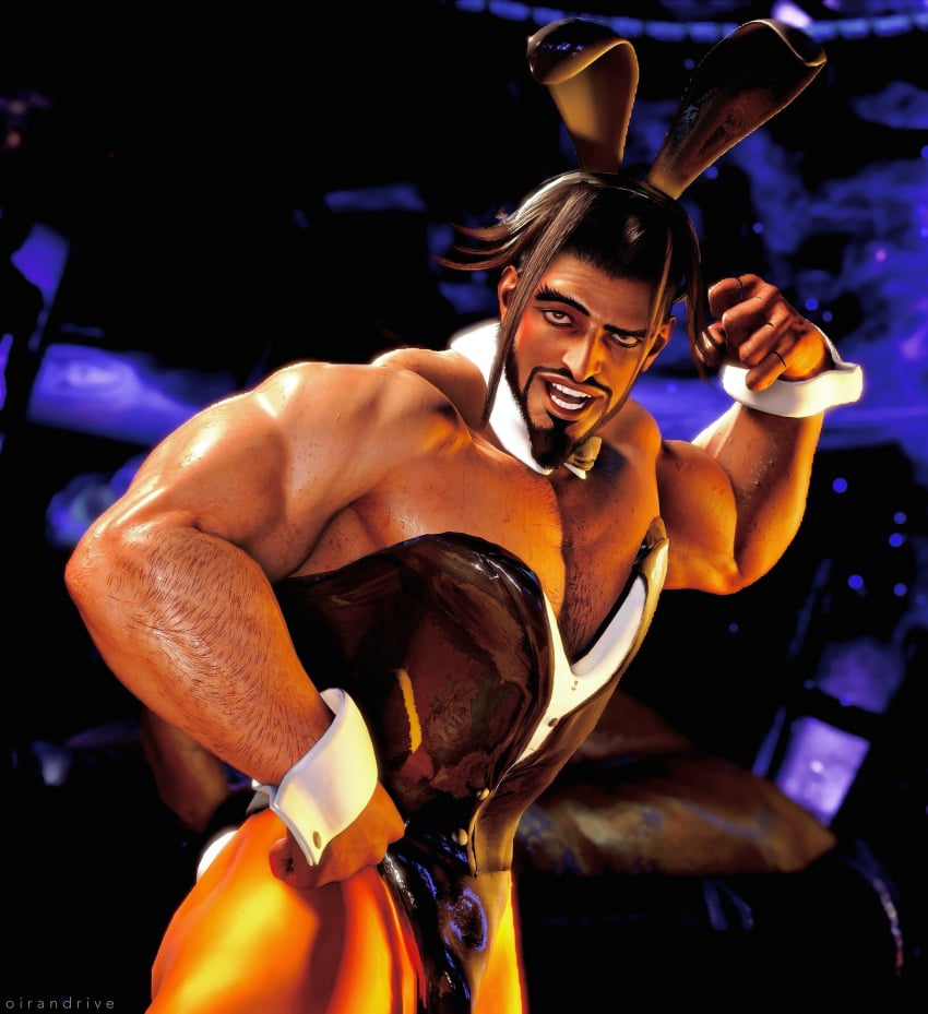 1boy bunnysuit capcom crossdressing eyebrows_raised flexing_bicep handsome male male_focus male_only manly_crossdresser manly_face masculine_male masculine_pose muscles muscular muscular_male oirandrive pantyhose playful playful_face rashid social_media_influencer solo solo_focus solo_male streamer street_fighter street_fighter_6 yaoi