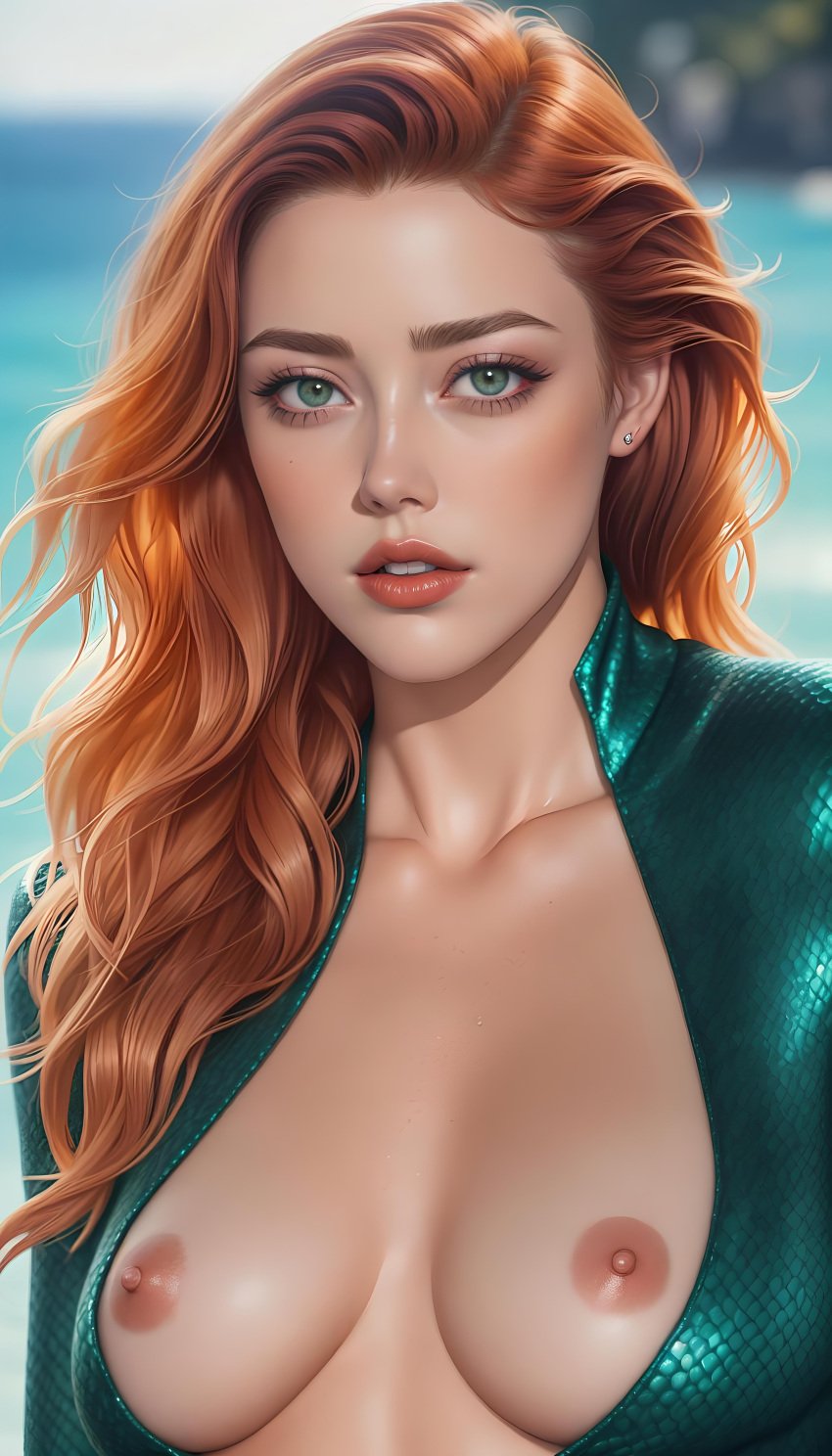 1girls ai_generated amber_heard aquaman_(series) artistic bare_breasts bare_chest bare_nipples celebrity cleavage dc exposed_nipples female female_focus female_only hi_res high_resolution highres human human_only light-skinned_female light_skin lipstick mera mera_(amber_heard) nipples red-hair red_hair red_hair_female solo solo_female solo_focus