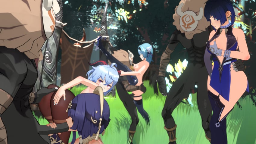 3d 3d_(artwork) ass ass_grab assdepik big_ass big_breasts big_butt big_penis blowjob blue_hair candace_(genshin_impact) churled clothing eula_(genshin_impact) ganyu_(genshin_impact) genshin_impact hilichurls_(species) human monster multiple_boys multiple_girls pantyhose penetration sex submissive submissive_female yelan_(genshin_impact)