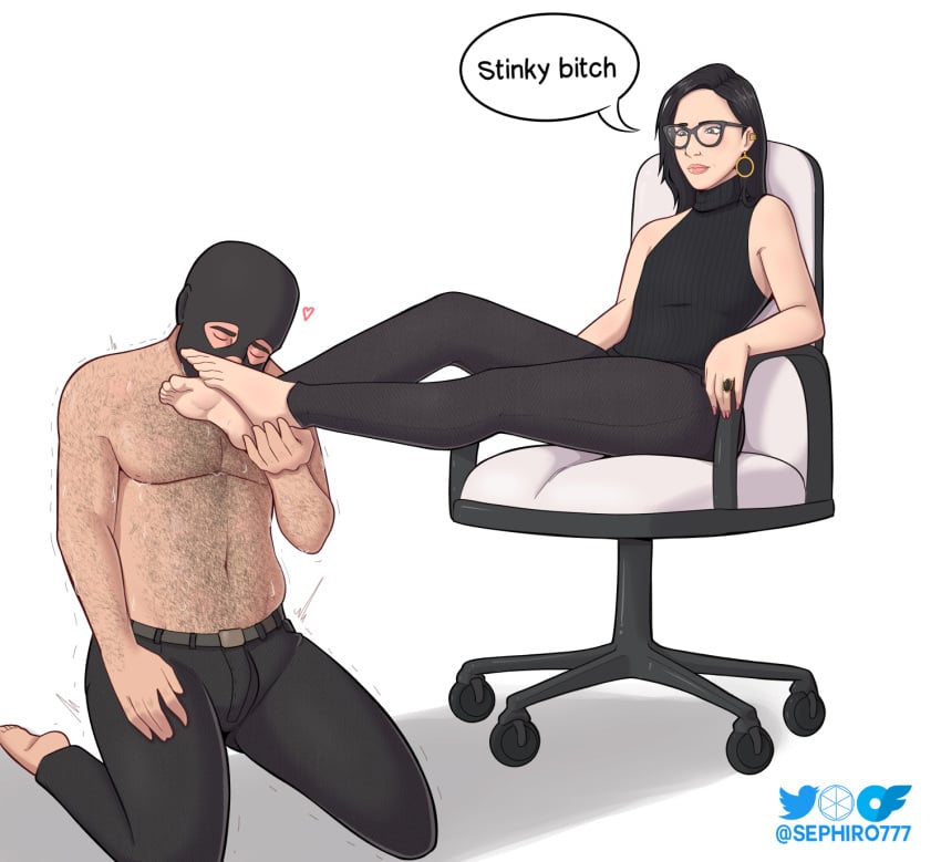 1boy 1girls brunette dominant_female dominatrix domme feet feet_worship female female_domination femdom foot_fetish foot_lick foot_worship glasses male male/female malesub mask sephiroth-777