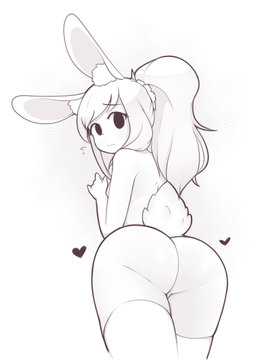 ass ass_cheeks bunny_ears bunny_tail female fiz fizintine heart long_hair original_character presenting_ass thighhighs white_background