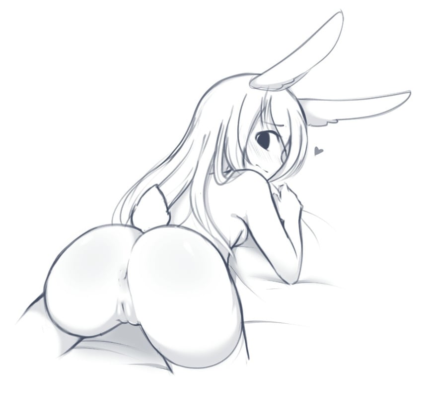 ass ass_cheeks bunny_ears bunny_tail female fiz fizintine heart long_hair nervous original original_character presenting pussy thighhighs vagina white_background