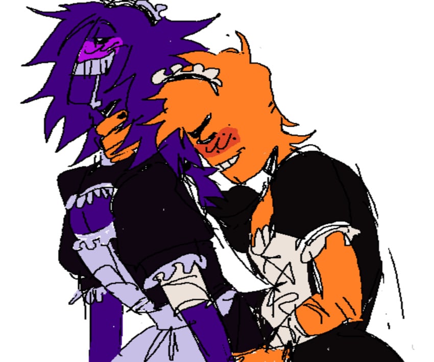 2boys bandage blush choking dave_miller_(dayshift_at_freddy's) davesport dayshift_at_freddy's drooling dsaf implied_anal jack_kennedy_(dayshift_at_freddy's) maid_uniform orange_hair orange_skin purple_hair purple_skin