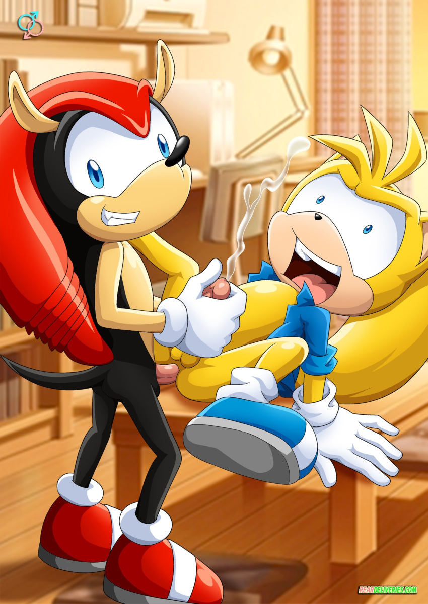 2boys anal anal_sex ass balls bbmbbf cum cum_while_penetrated gay looking_at_viewer male male/male male_only mighty_the_armadillo mobius_unleashed open_mouth palcomix penis ray_the_flying_squirrel rear_deliveries sega sex sonic_(series) sonic_the_hedgehog_(series) tongue yaoi