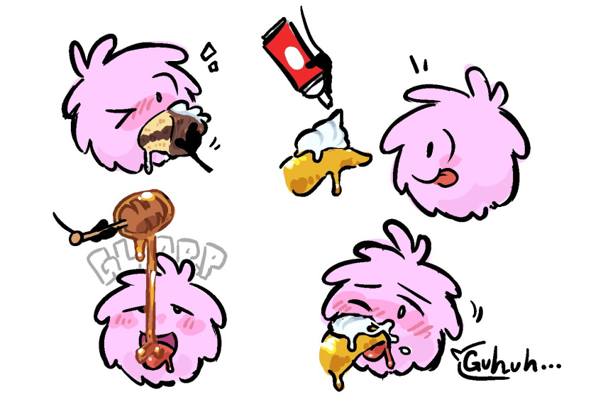 1girls battle_for_dream_island blush cake disembodied_penis fellatio female food honey kint monster object_shows oral oral_penetration oral_sex pink_fur puffball_(bfdi) sex whipped_cream white_background