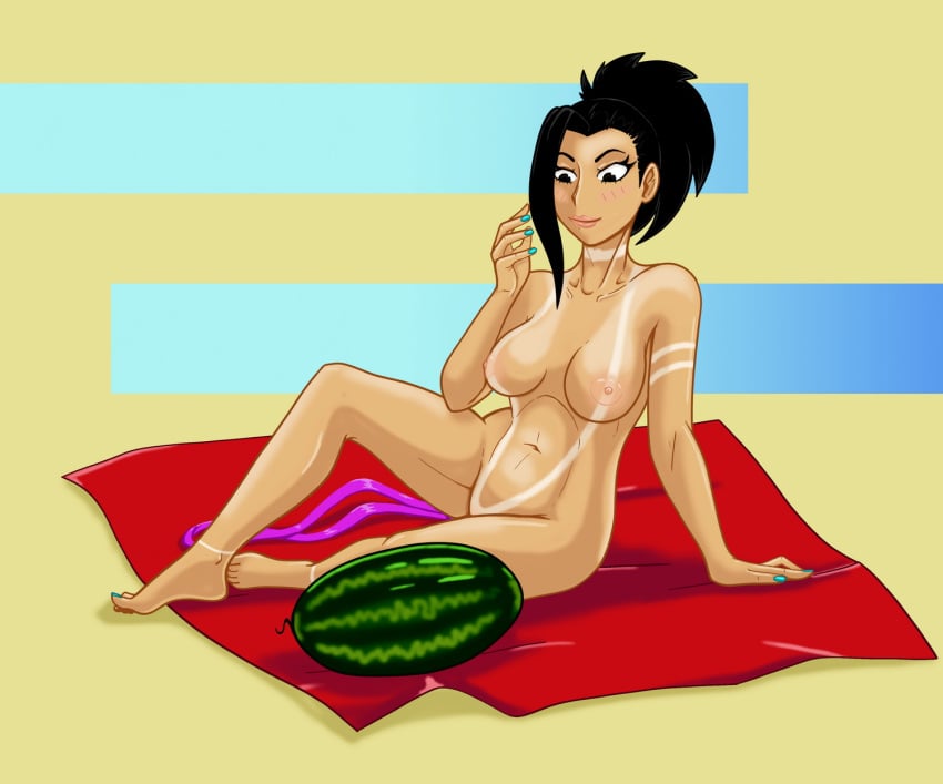 breasts feet mayordi momo_yaoyorozu my_hero_academia tanline watermelon