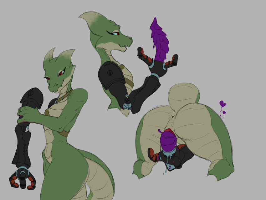 anthro anus ass cybernetics dildo female genitals hi_res horn kobold lugen_kobold machine pussy rear_view scalie sex_toy solo wide_hips