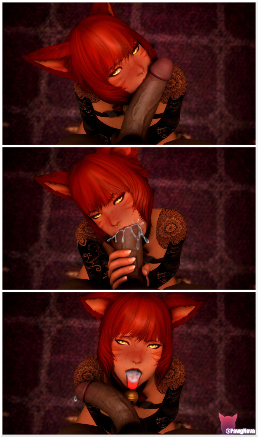 3d big_penis blowjob cum cum_in_mouth eye_contact final_fantasy final_fantasy_xiv ginger gpose(ffxiv) miqo'te nova_pop oral oral_sex orange_hair pawgnova pov red_hair