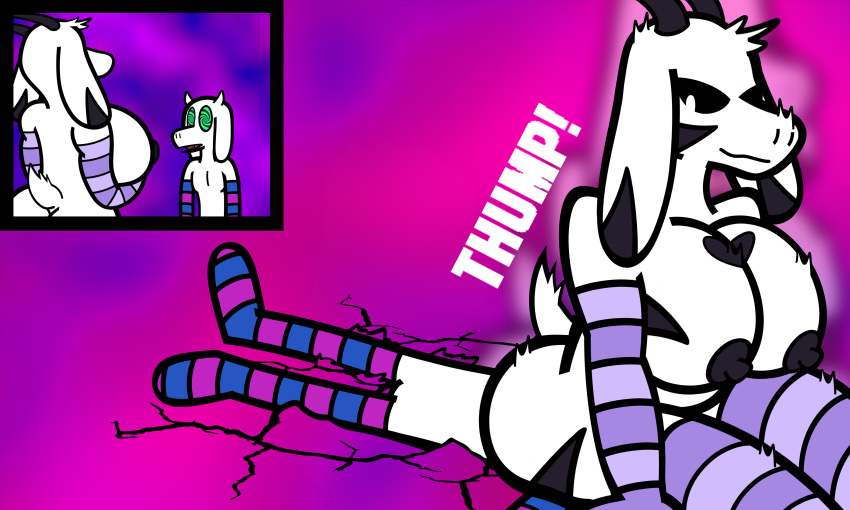 alexsaiz10 arm_warmers asriel_dreemurr asriel_dreemurr_(god_form) ass big_breasts big_butt breasts butt_crush butt_slam female_asriel goat hypnosis mind_control rule_63 sam_(steamyfur) stockings undertale