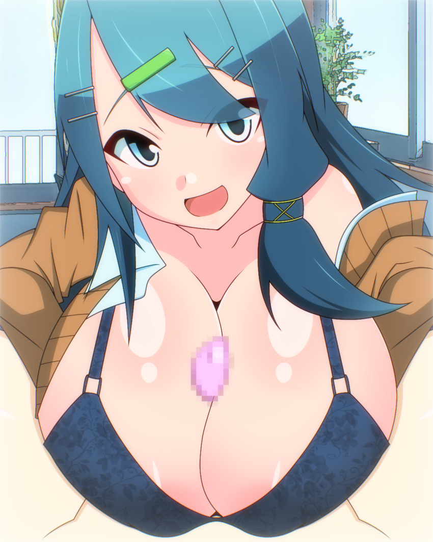 1boy 1girls :d alternate_breast_size aoi_itsuki asian asian_female asian_male big_breasts blue_eyes blue_hair bra breasts censored cleavage female female_focus fire_emblem hands-free_paizuri happy happy_paizuri happy_sex huge_breasts large_breasts light-skinned_female light-skinned_male light_skin long_hair looking_at_viewer male male_pov mosaic_censoring nintendo off_shoulder open_clothes open_mouth oribe_tsubasa paizuri paizuri_lead_by_female paizuri_on_lap pov smile solo_focus straight tokyo_mirage_sessions_#fe underwear yamiotikong_(isha_gorira)