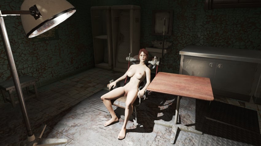 1girls 3d bethesda_softworks big_breasts cait_(fallout) caucasian caucasian_female completely_naked completely_naked_female completely_nude completely_nude_female fallout fallout_4 female full_body full_nudity interior looking_at_viewer mod modded original original_artwork red_hair salai_dubois sitting sitting_on_chair