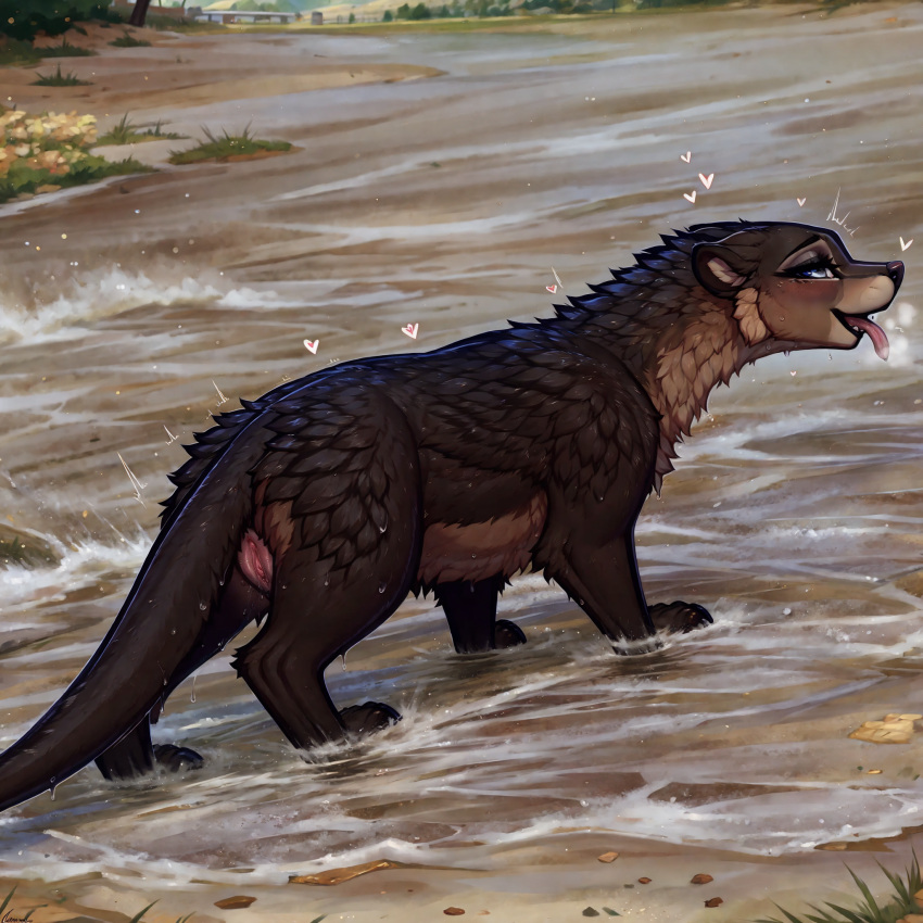 1:1 ai_generated brown_body brown_fur colored detailed detailed_background eurasian_otter female feral fur genitals hi_res lungfish1223 lutrine mammal mustelid otter pussy river_otter solo water zoophilia