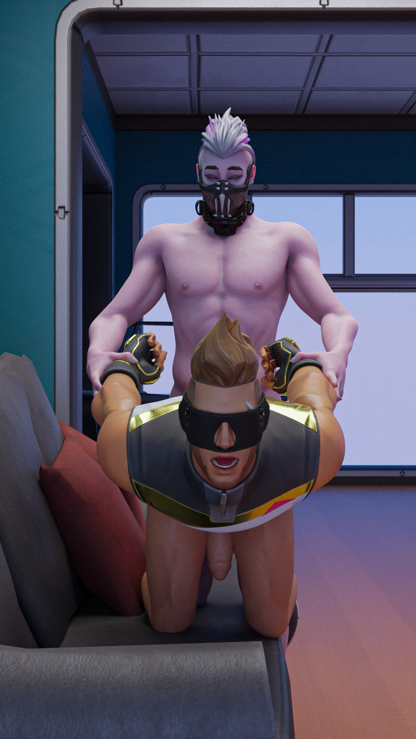 3d blender blender_(software) blindfold bondage drift_(fortnite) forced fortnite gay gay_sex male penis sanctum_(fortnite) w0lfis3d