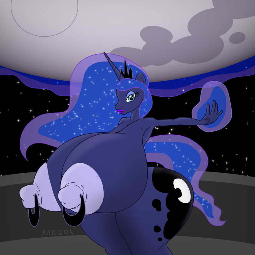 aarqon alicorn anthro areola ass big_ass big_breasts blue_body blue_eyes blue_hair blue_skin breasts crown cutie_mark equid equine eyeshadow female female_only friendship_is_magic hair hasbro horn huge_breasts hyper hyper_breasts long_hair mammal my_little_pony nipple_piercing nipples nude piercing princess_luna_(mlp) thick_thighs wide_hips wings