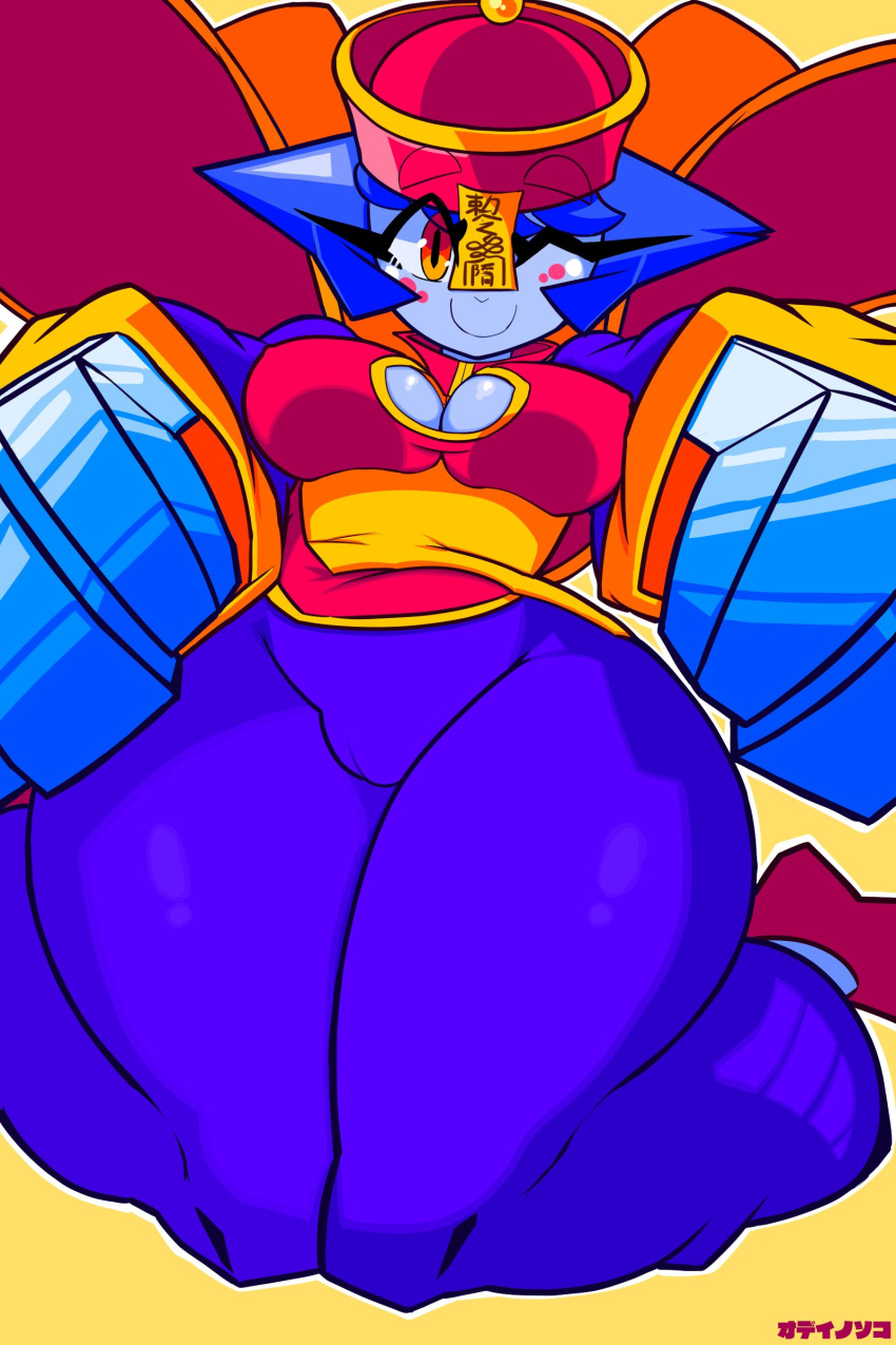 1girls big_breasts blue_hair blue_skin boob_window breasts cameltoe cleavage dar darkstalkers female female_only hsien_ko jiangshi large_breasts lei-lei lei_lei odeinosoko orange_eyes thick_thighs thighs_bigger_than_head wide_hips