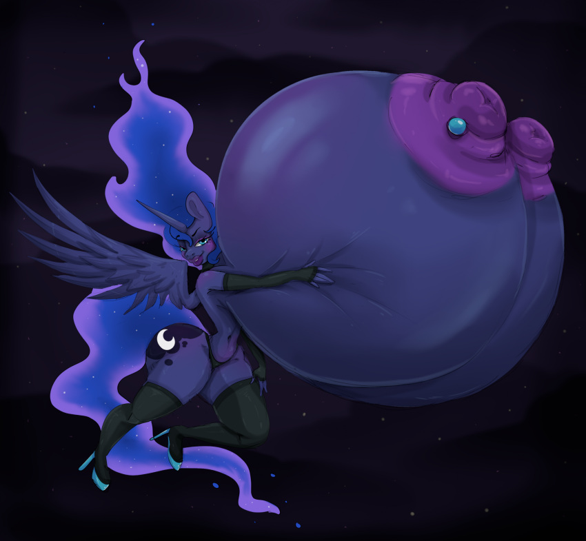 alicorn anthro areola big_areola big_breasts big_nipples bimbo blue_body blue_eyes blue_feathers blue_hair blue_skin blue_tail breasts clothing cutie_mark elbow_gloves equid equine feathered_wings feathers friendship_is_magic gloves hasbro high_heels horn huge_areola huge_breasts huge_nipples hyper hyper_areola hyper_breasts hyper_nipples lips mammal mortimer_todd my_little_pony night nipple_piercing nipples panties piercing princess_luna_(mlp) solo thick_lips underwear wide_hips wings