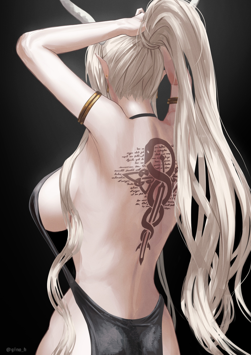 arknights backless_outfit female gino horns shining_(arknights) tattoo