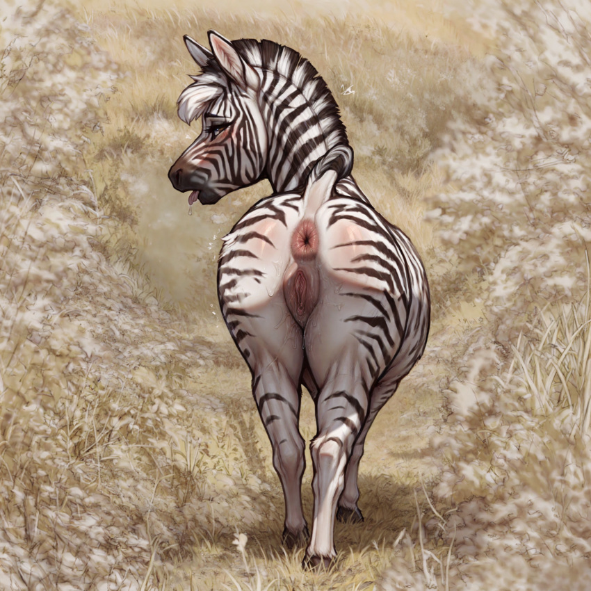 1:1 1girls ai_generated anus colored detailed detailed_background equid equine female female_only feral fur furry genitals hi_res lungfish1223 mammal plains_zebra presenting pussy raised_tail solo striped_body striped_fur stripes tongue tongue_out zebra zoophilia