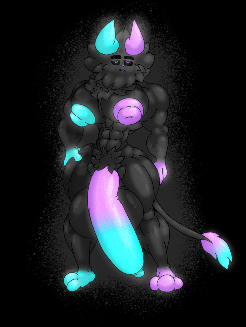 abs balls big_balls big_nipples big_penis curved_penis genitals glowing glowing_eyes glowing_genitalia glowing_hands glowing_horn glowing_penis glowing_tail hi_res horn huge_balls huge_cock humanoid hyper hyper_balls hyper_genitalia hyper_penis long_tail lumiink male meli_(lumiink) monster muscular muscular_male nipples penis pubes tail tuft