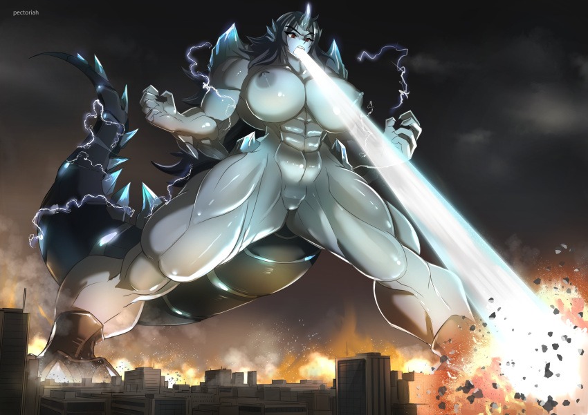 abs destruction giantess huge_breasts kaiju muscular_female pectoriah thick_thighs