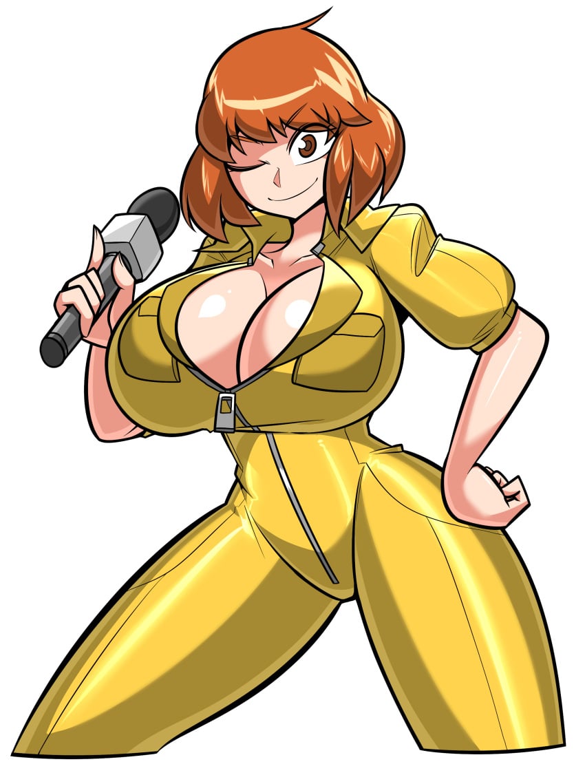 1girls april_o'neil april_o'neil_(tmnt_1987) backsu big_breasts breasts brown_hair clothing curvaceous curvy curvy_body curvy_female curvy_figure curvy_hips electronics female female_focus female_only huge_breasts human large_breasts microphone pale_skin short_hair slim_waist solo solo_female teenage_mutant_ninja_turtles thick_thighs thighs tmnt_1987 voluptuous white_background wide_hips