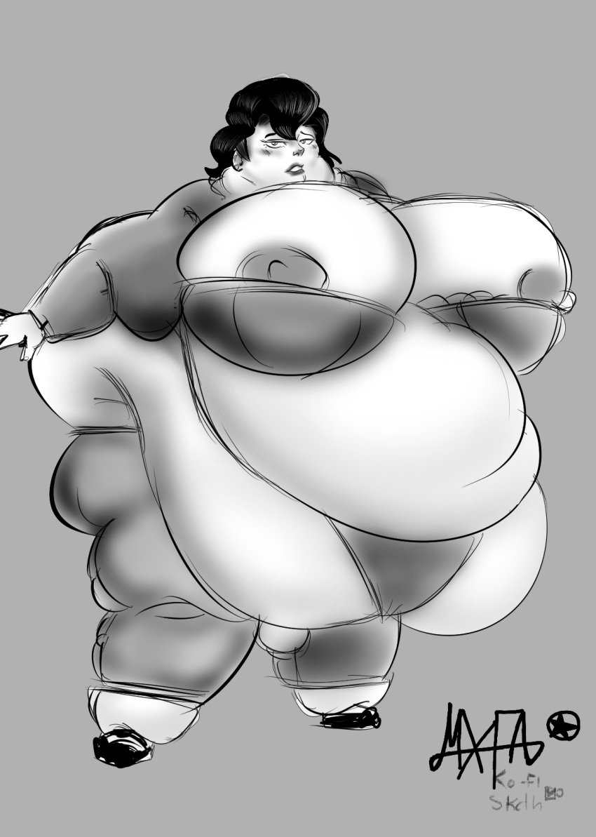 1girls american_dragon:_jake_long areolae asian bbw belly big_belly big_breasts black_hair bra breasts fat female female_only huge_breasts mature_female monochrome morbidly_obese mx-fa nipples obese overweight overweight_female solo solo_female ssbbw susan_long weight_gain