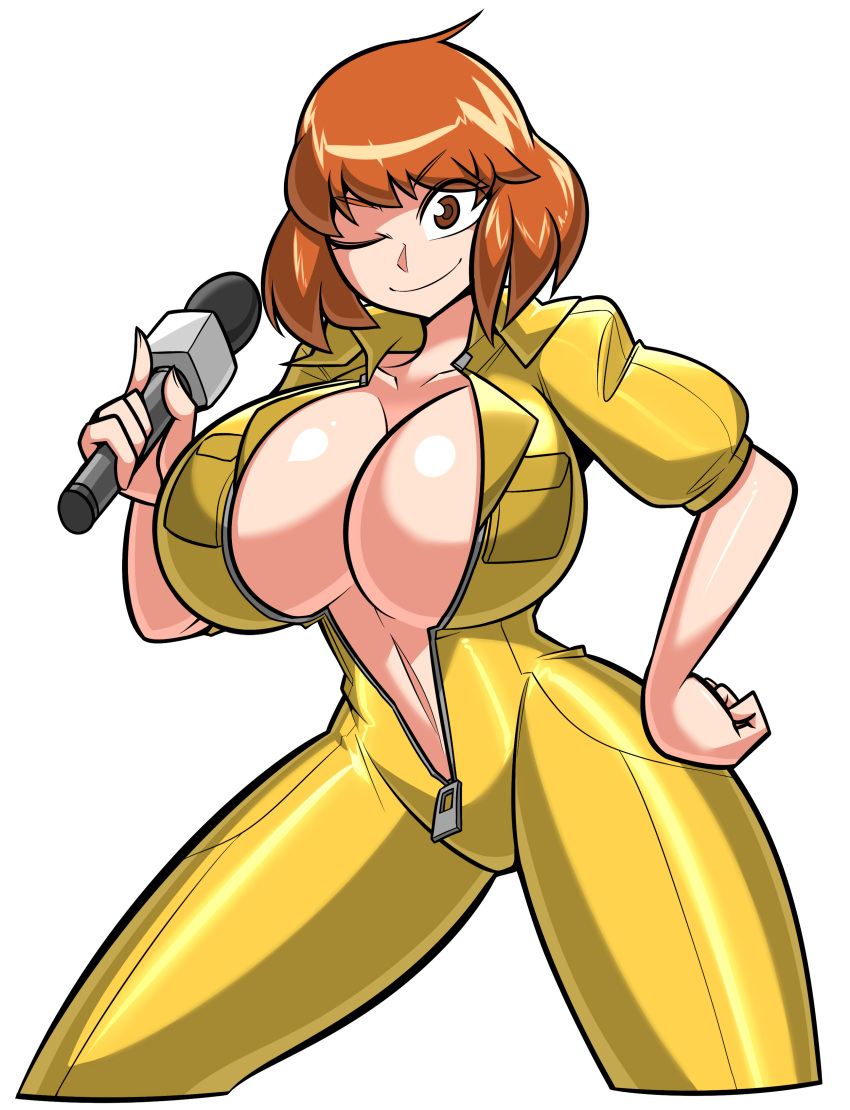 1girls april_o'neil april_o'neil_(tmnt_1987) backsu big_breasts breasts brown_hair clothing curvaceous curvy curvy_body curvy_female curvy_figure curvy_hips electronics female female_focus female_only huge_breasts human large_breasts microphone open_clothes pale_skin short_hair slim_waist solo solo_female teenage_mutant_ninja_turtles thick_thighs thighs tmnt_1987 voluptuous white_background wide_hips zipper zipper_down