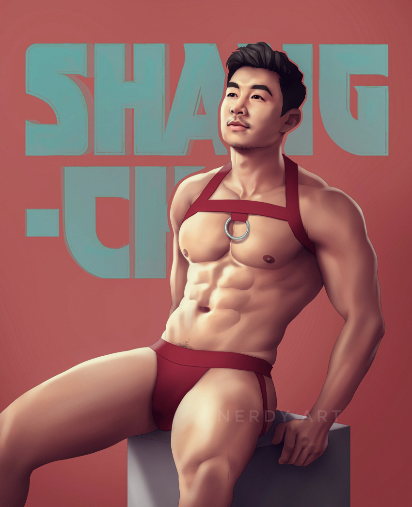 actor bulge celebrity east_asian east_asian_male harness in_character jockstrap male male_only marvel marvel_cinematic_universe marvel_comics muscles muscular muscular_male nerdyart shang-chi shang_chi_and_the_legend_of_the_ten_rings_(2021) simu_liu superhero underwear