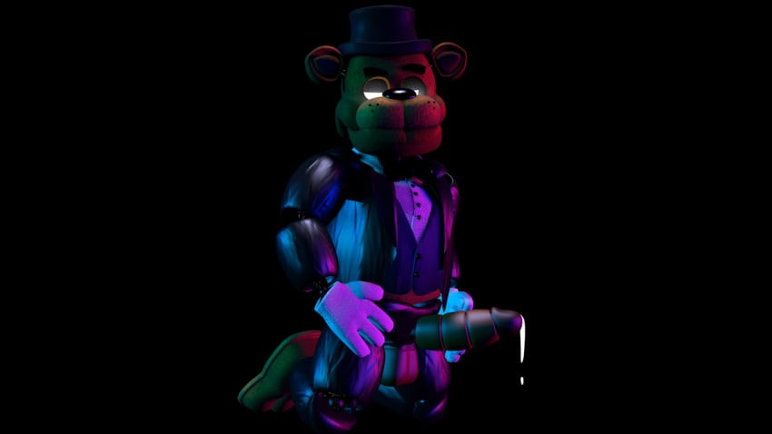 1boy 3d anthro bear black_hat brown_bear brown_skin cinema4d cum five_nights_at_freddy's fnaf freddy_(fnaf) hat solo thebigbuddy white_eyes white_hands