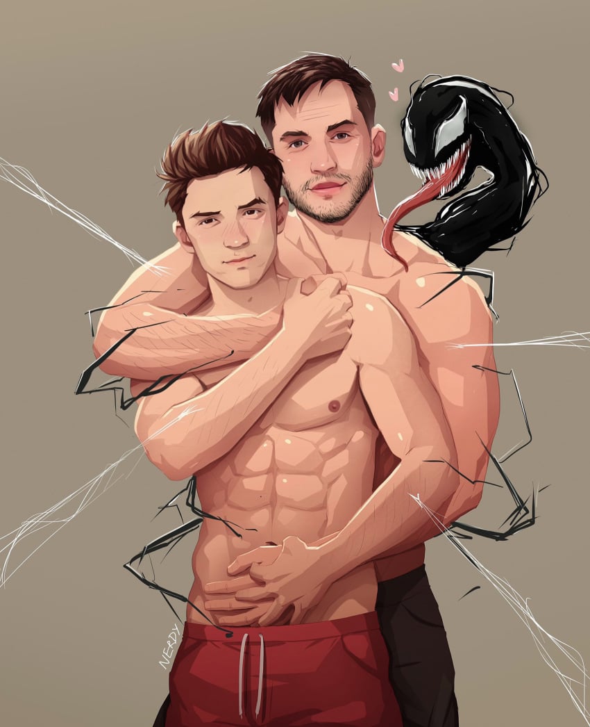 celebrity eddie_brock male_only marvel marvel_cinematic_universe marvel_comics muscles muscular muscular_male nerdyart peter_parker spider-man spider-man_(tom_holland) straight_hair tom_hardy tom_holland venom_(marvel)