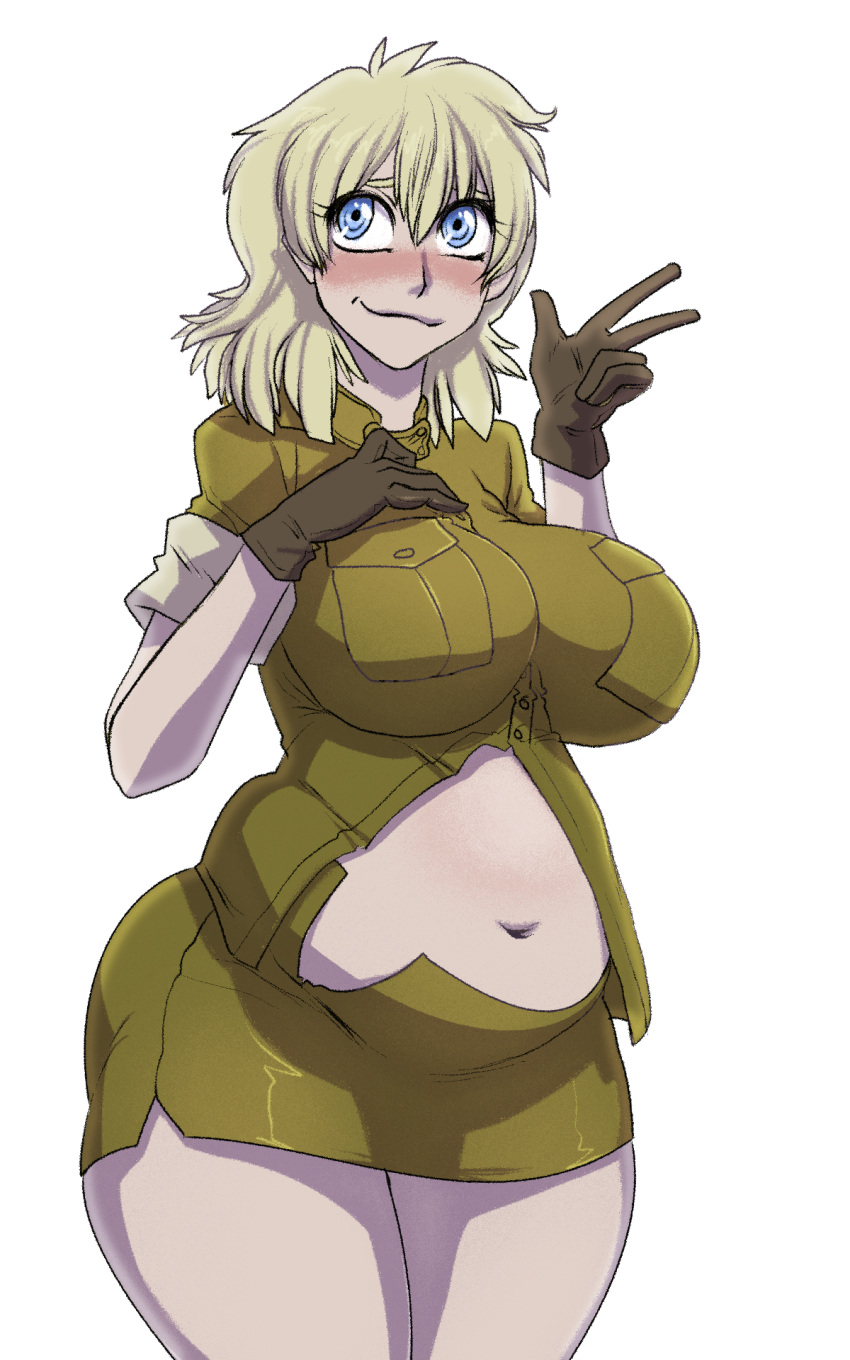 1girls belly big_belly big_breasts blonde_hair blush breasts chubby female hellsing hellsing_ultimate large_breasts midriff muhboobz seras_victoria solo_female thick_thighs thighs thunder_thighs wide_hips