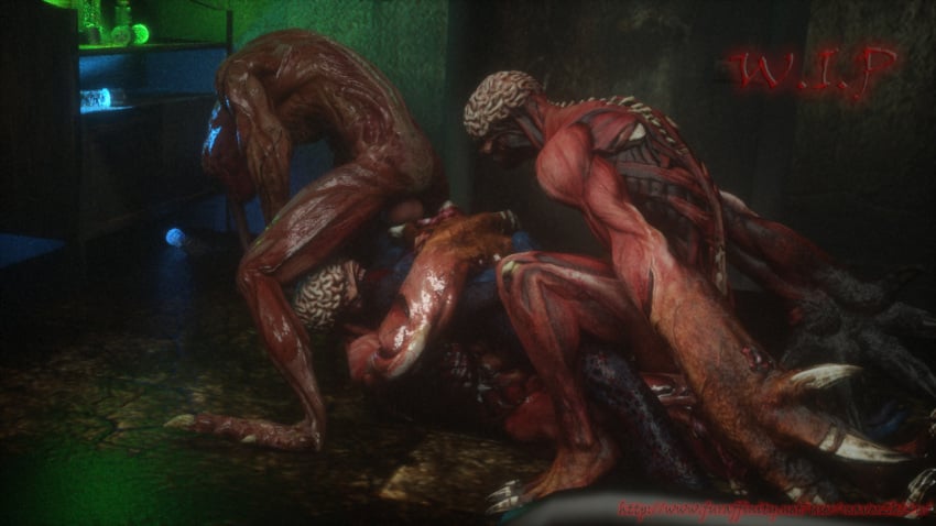 3monsters 4boys anthro_penetrated anthro_penetrating_anthro argonian ass balls bethesda_softworks blowjob capcom claws fangs fellatio forced gay human_only humanoid interspecies licker male/male/male/male male_only monster oral_sex orgy reaver2kl4u resident_evil resident_evil_2 sex tagme the_elder_scrolls