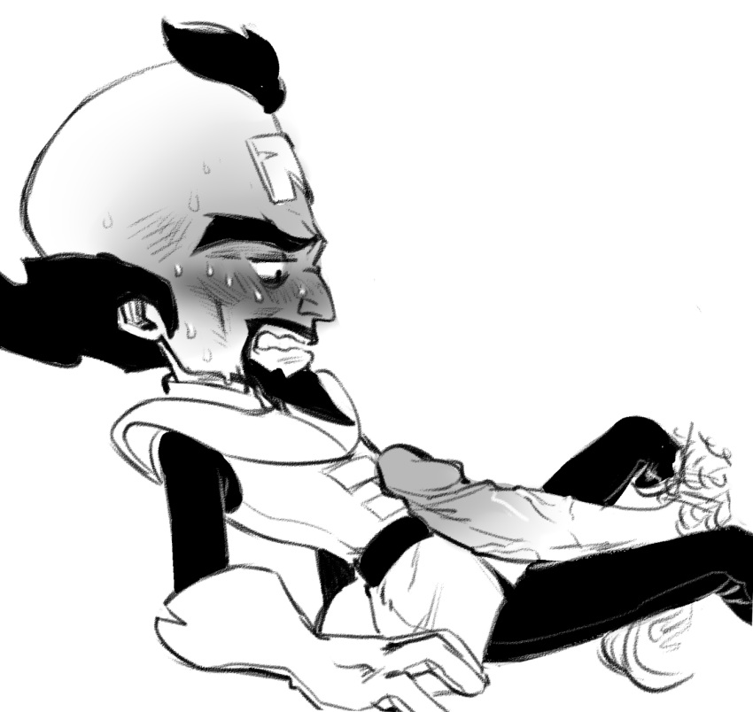 bechnokid big_penis blush crash_(series) doctor_neo_cortex gay large_penis male male_only monochrome neo_cortex penis smaller_male sweat yaoi