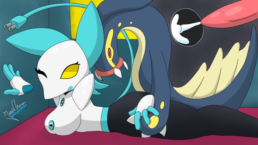 artist_signature big_ass big_breasts big_butt blue_hair cat_ears crossover cum_in_pussy deltarune disembodied_hand disembodied_hands eelektross female female_focus hand_holding male/female one_eye_closed penetration penis pok&eacute;mon_(species) pokemon pokephilia prone prone_bone red_eyes robot robot_girl straight tail tasque_manager_(deltarune) whygenamoon x-ray yellow_eyes