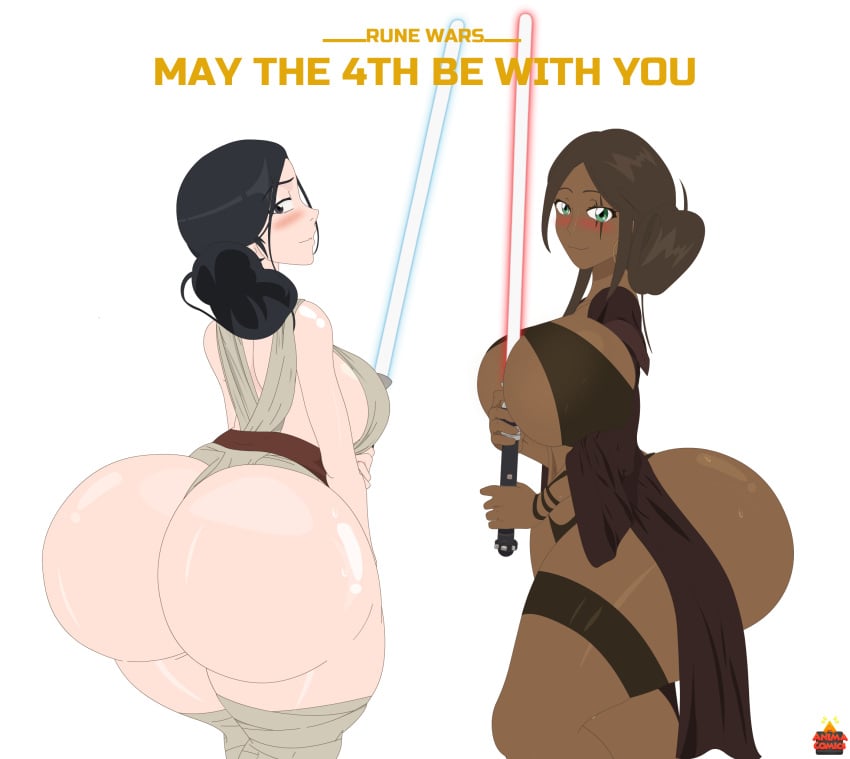 animacomics big_ass big_breasts big_butt fanart huge_breasts huge_butt looking_at_viewer milf parody rune_adventure star_wars thick white_background wide_hips