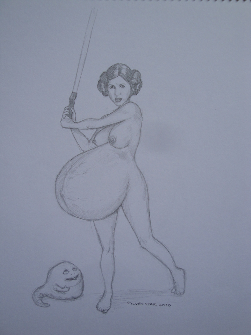 belly big_belly breasts female nipples pregnant princess_leia_organa silverstar1976 star_wars veiny_belly