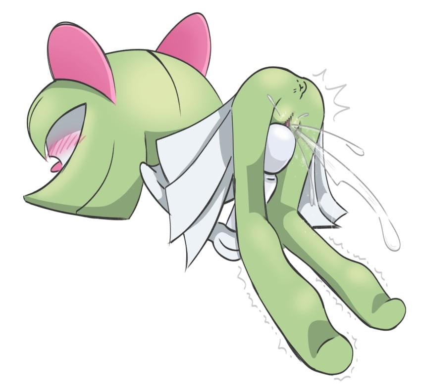 2_horns ahe_gao all_fours anus ass_up blush bodily_fluids bottomwear clothing cum cumshot ejaculating_cum ejaculation female genital_fluids genitals green_body green_hair gummmyyy hair hair_over_eyes horn humanoid kirlia looking_pleasured lying masturbation multicolored_body nintendo on_front on_model open_mouth pokémon_(species) pokemon pokemon_(species) pussy rear_view sex_toy simple_background solo tongue tongue_out tremble_spikes two_tone_body vibrator vibrator_on_pussy video_games white_background white_body white_bottomwear white_clothing young