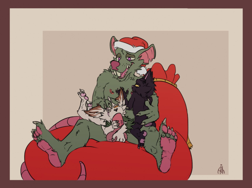 3boys anthro archiblender bag black_fur christmas furry gay grey_fur kled league_of_legends male male_only pawpads rat scar tan_fur threesome twitch_(lol) veigar yaoi yordle