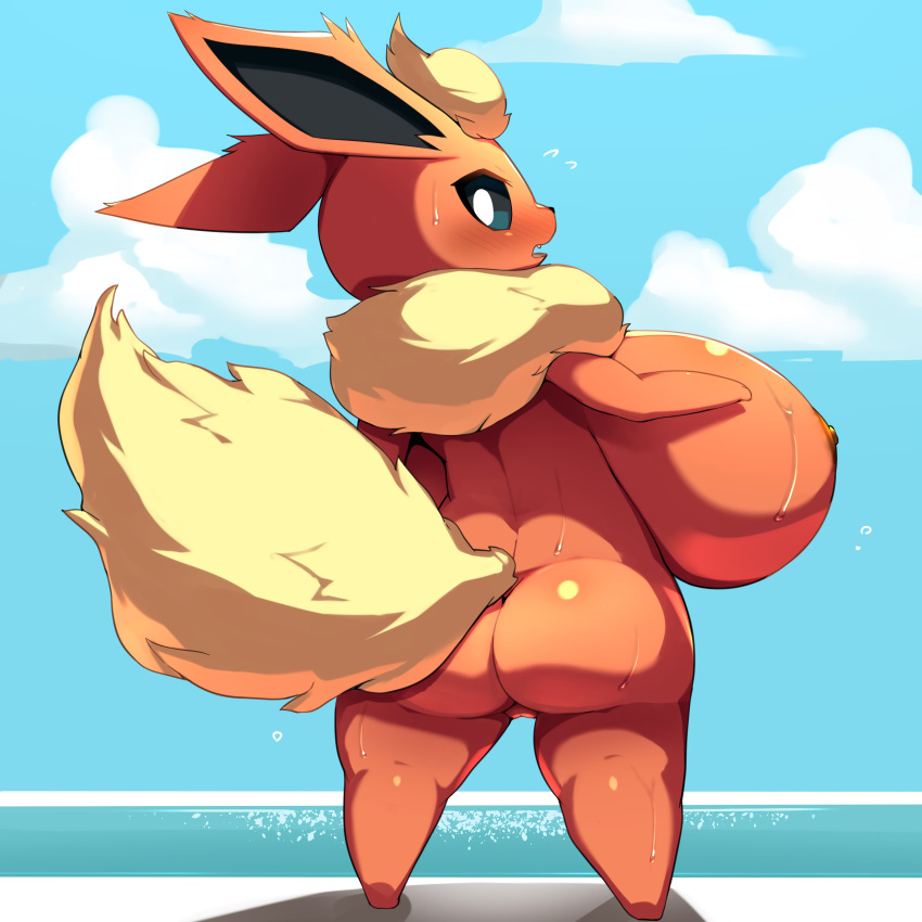 anthro ass big_ass breasts eeveelution female flareon huge_breasts nintendo obikuragetyan pokémon_(species) pokemon pussy video_games